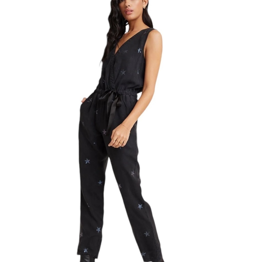 Bella Dahl Black Sleeveless Tencel Cross Front Star Stamp Jumpsuit Size S